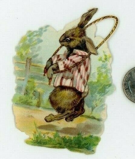 1870's-80'sAdorable Rabbit Anthropomorphic Lot Of 2 Victorian Die Cut X84 