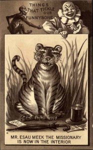 Scarce Funnybone Comic Series Clown Pierrot Tiger Eats Missionary Postcard