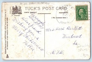 DPO (1888-1934) Barney Iowa IA Postcard Christmas Holly Berries Wishbone Tuck