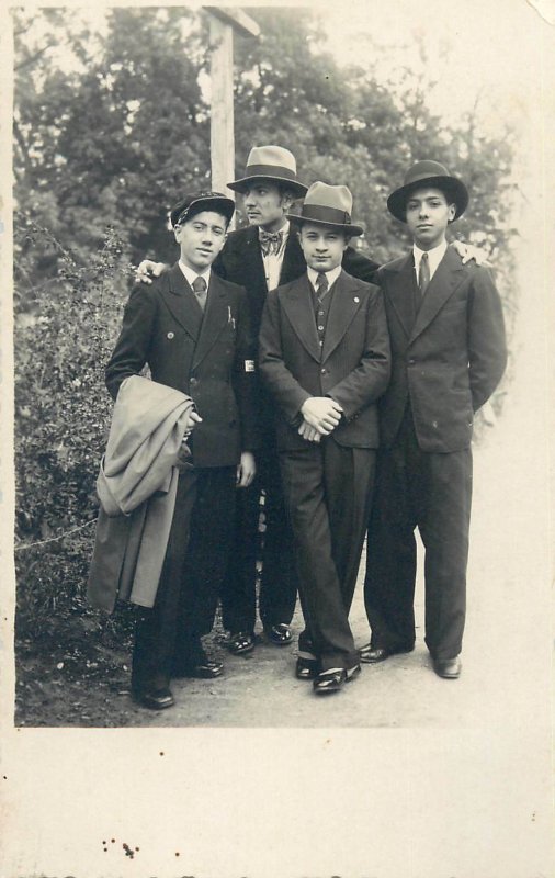 1933 Vintage portrait rppc elegant young men friends memory park picture