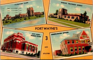 Vtg 1940s City Utilities Multiview Fort Wayne Indiana IN Linen Postcard