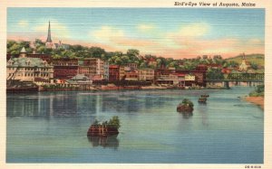 Vintage Postcard Bird's Eye View Buildings and Lake Landmarks Augusta Maine ME