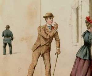 1870s-80s Mechanical Christmas Greeting Card Comical Street Scene F181