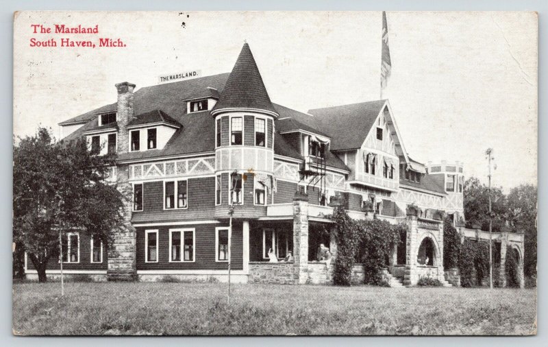 South Haven Michigan~The Marsland Resort Hotel~Side Corner View~c1910 B&W PC 