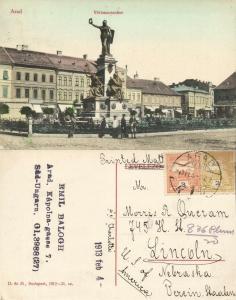 romania, ARAD, Vértanu-szobor, Martyrs Statue (1913) Postcard