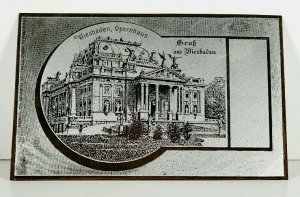 Germany Gruss Aus Wiesbaden Opernhaus Metallic Finish c1900 Postcard J12