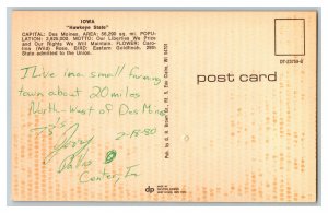 Postcard IA Greetings From IOWA Hawkeye State Vintage Standard View Map Card 