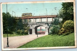 postcard Cincinnati Ohio Eden Park Main Entrance trolley bridge