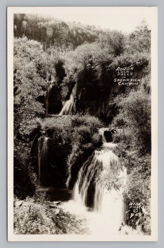 Rough Lock Falls, Spearfish Canyon SD, Rise Photo RPPC Photo Postcard  P10