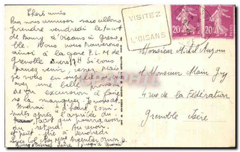 Old Postcard Bourg d & # 39Oisans View I & # 39eglise and Foot Montel