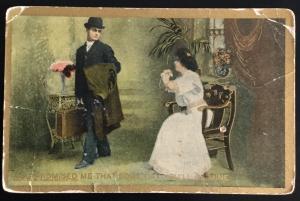 Vintage Postcard Unused “You promised me that...” Gold lettering Couple LB