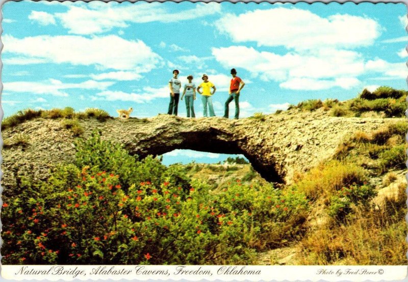 Freedom, OK Oklahoma TEENS & DOG/NATURAL BRIDGE  Alabaster Caverns  4X6 Postcard