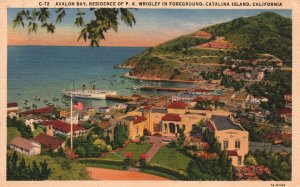 Vintage Postcard 1958 Avalon Bay P.K. Wrigley Foreground Catalina Island Calif.