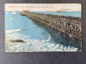 Viewing Water Sports From Pleasure Pier Long Beach CA Litho Postcard H1157085909