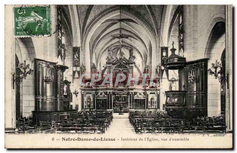 Old Postcard Notre Dame de Liesse Interior of church view all