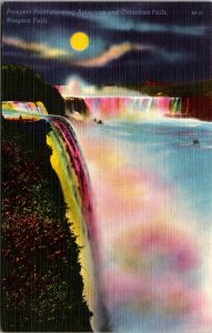 VINTAGE POSTCARD VIEW OF THE ENTIRE NIAGARA FALLS FROM AMERCIAN SIDE TO CANADA