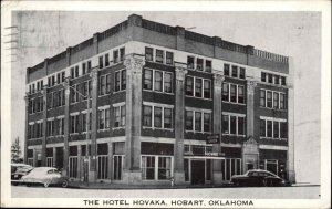 Hobart Oklahoma OK Hotel Hovaka Classic 1950s Cars Vintage Postcard