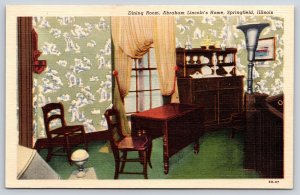 Springfield IL~Abraham Lincolns Home Interior~Dining Room~1940s Linen Postcard