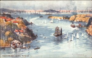 Sydney Australia Mosman's Bay Sailboats TUCK c1900-20s Vintage Postcard