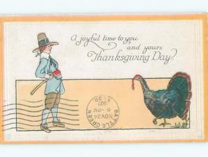 Pre-Linen Thanksgiving BOY WITH AXE APPROACHES TURKEY BIRD AB4428