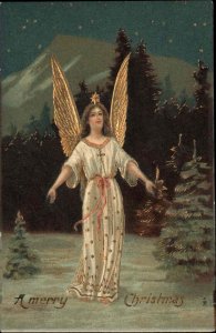 Christmas Angel Night Gilt Inlay Embossed Vintage c1910 Postcard