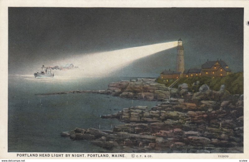 PORTLAND , Maine , 1910s ; LIGHTHOUSE at night