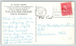 Hibbing MinnesotaEl Motel CourtRooms & Cabins1954 B&W Postcard