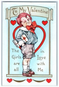 Valentine Postcard Heart Boy Winky Eye Gift The Girls Are All In Love With Me