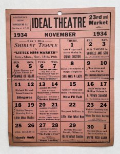 Vintage 1934 IDEAL Theatre Louisville KY Movie Calendar Sign Shirley Temple