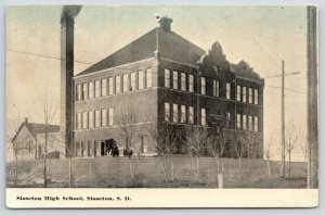Sisseton South Dakota~High School~Students Outside~Black Smoke Billows~c1910