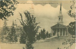 Middlebury College, Vermont, Chapel and Hepburn Hall, B&W Postmarked 1940