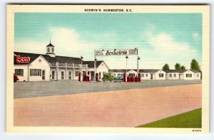 Godwin's Restaurant ESSO Sign Old Cars Summerton South Carolina Linen Postcard