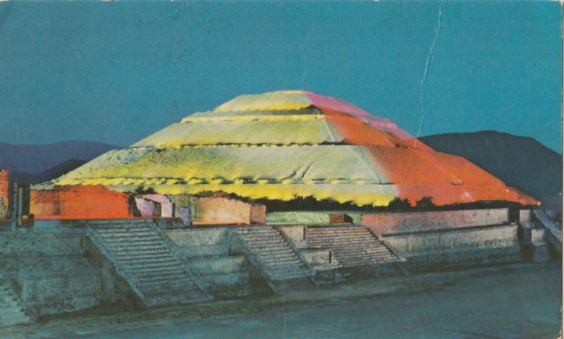 VINTAGE POSTCARD PYRAMIDS OF SAN JUAN TEOTIHUACAN AT NIGHT 1969