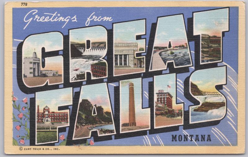 Greeting from Great Falls Montana Large Letter - 1946