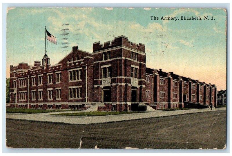 1916 Armory Exterior Building Elizabeth New Jersey NJ Vintage Antique Postcard