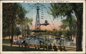 Cleveland Ohio OH Euclid Beach Park Aerial Swing Carnival Ride Vintage PC