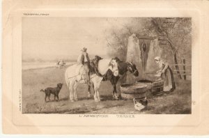 L'L'Abreuvoir. Horses. Drinking Fine painting, old vint...