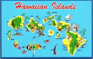 Aloha from Hawaiian Islands Map Postcard