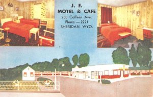 Sheridan, WY Wyoming   J.E. MOTEL & CAFE Room View  ROADSIDE  ca1950's Postcard