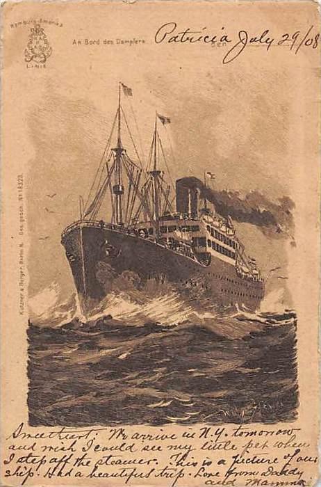 S.S. Patricia, Hamburg-Amerika Line  Ship's postcard