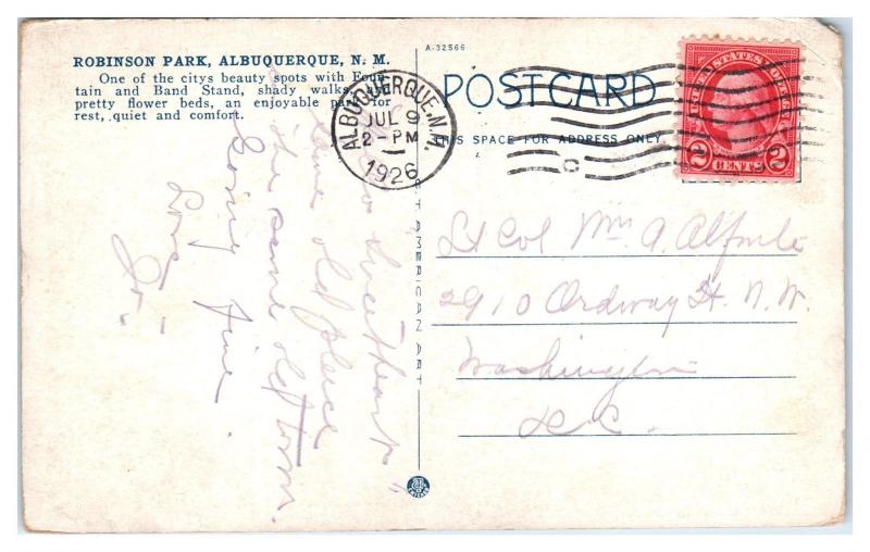 1926 Robinson Park, Albuquerque, NM Postcard