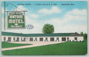 Mansfield Ohio~Antom Motel Entrance~1940s Linen Postcard