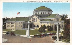 B35/ Florida Fl Postcard Clearwater c1920 Calvary Baptist Church Cars