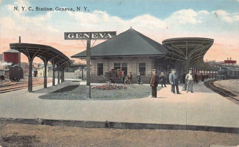 N.Y.C. TRAIN DEPOT RAILROAD STATION GENEVA NEW YORK POSTCARD 1916