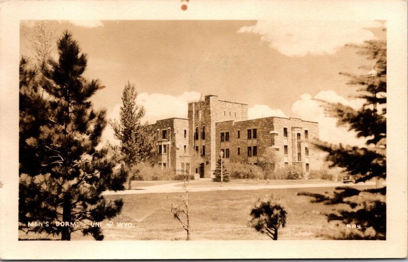 Real Photo Postcard Men's Dorm at the University of Wyoming Laramie~138339