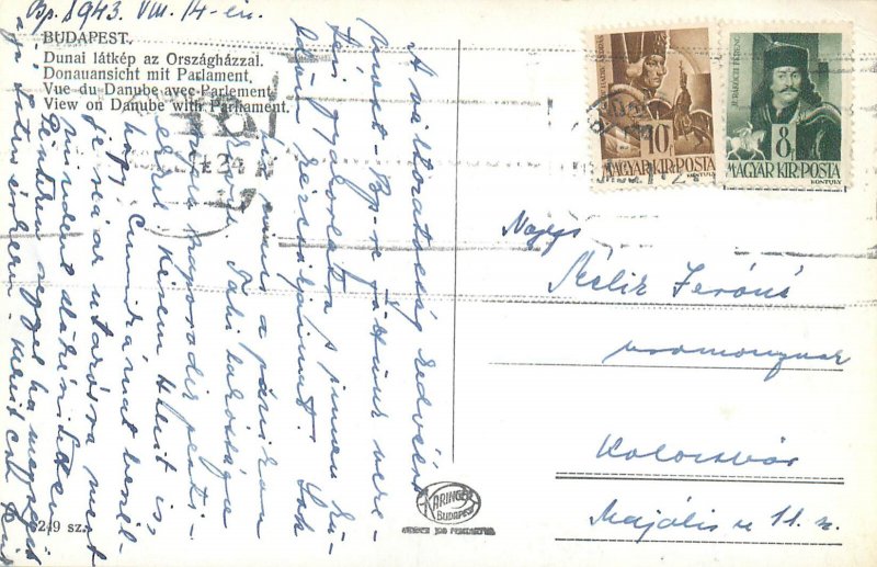 Hungary Budapest Danube with Parliament 1943