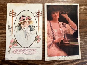 Lot of Antique Postcards Victorian Early 1900s Victorian Woman On Phone