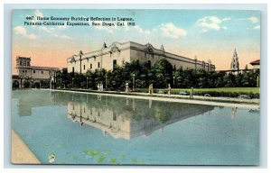 1915 San Diego CA Panama CA Expo Home Economy Bldg Reflection Lagoon Postcard