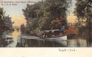 Motor Launch M C Railroad Bridge Black River South Haven Michigan 1906 postcard