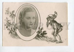 3092612 Elf GNOME & Photo of Woman ART NOUVEAU old COLLAGE RARE